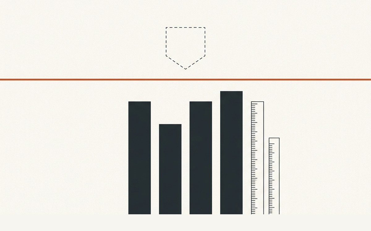 Illustration: four bars of middling height stopping far below a threshold line, with three rulers of different lengths set beside them