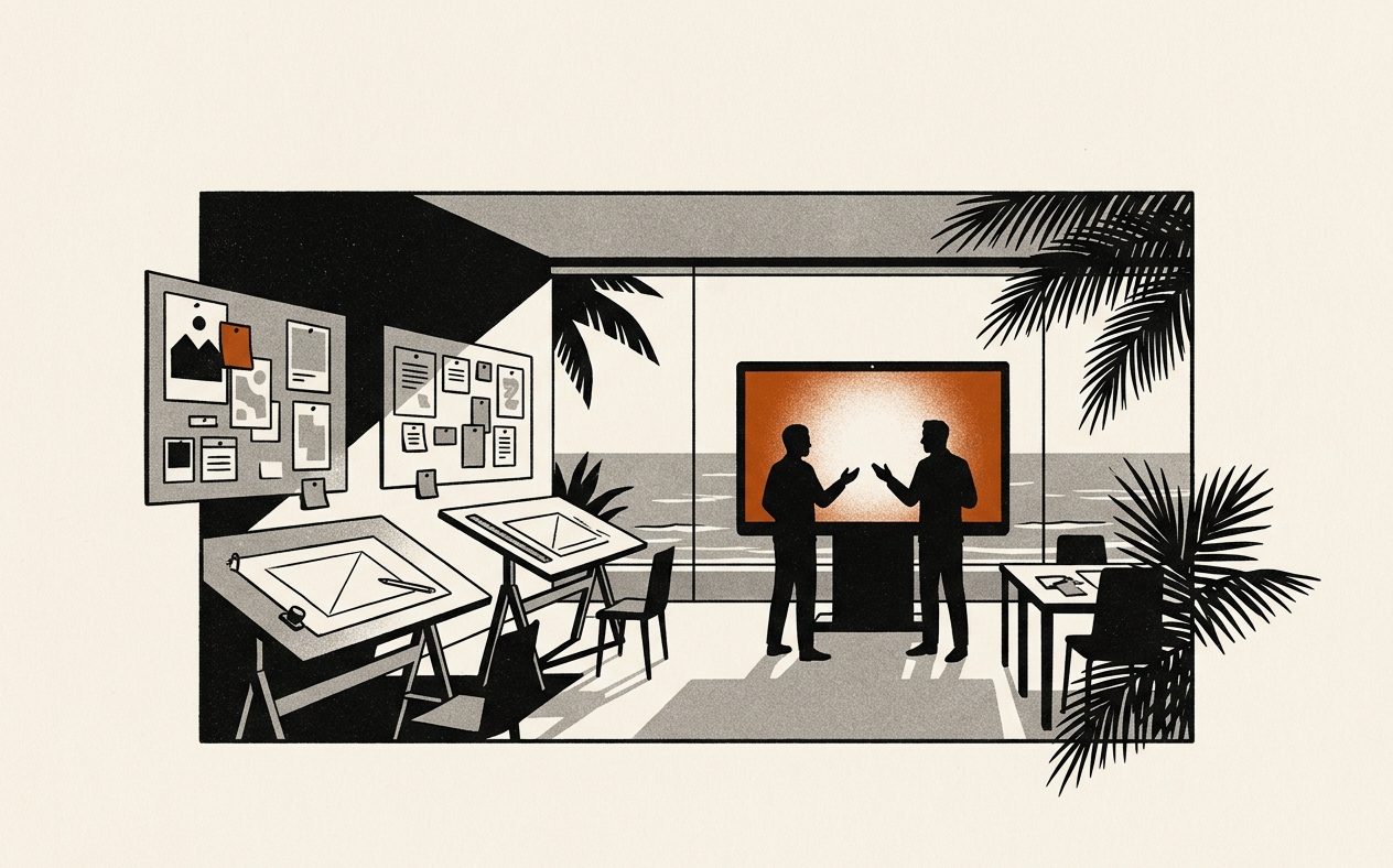 Illustration: a traditional advertising agency floor rebuilding itself around a digital team